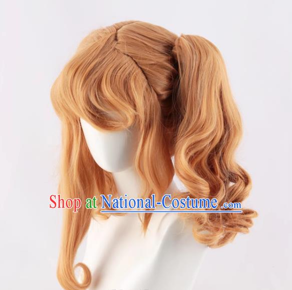 Black Butler Elizabeth Cos Wig Golden Split Tiger Mouth Clip Double Curly Ponytail Fake Hair