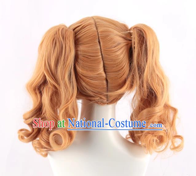 Black Butler Elizabeth Cos Wig Golden Split Tiger Mouth Clip Double Curly Ponytail Fake Hair