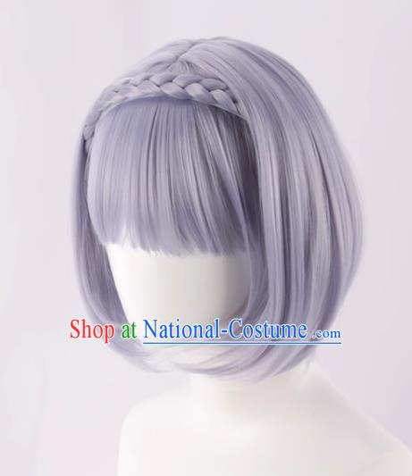 Genshin Noelle Cos Wig Split Headband Braid Short Hair BOBO Head