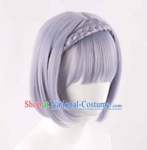 Genshin Noelle Cos Wig Split Headband Braid Short Hair BOBO Head