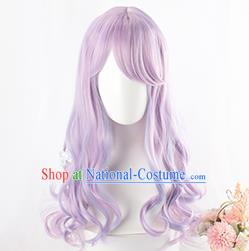 Lolita Harajuku Female Big Wavy Long Curly Hair Mixed Purple Lolita Wig Cute Jk Girl Fake Hair