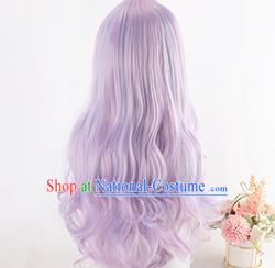 Lolita Harajuku Female Big Wavy Long Curly Hair Mixed Purple Lolita Wig Cute Jk Girl Fake Hair