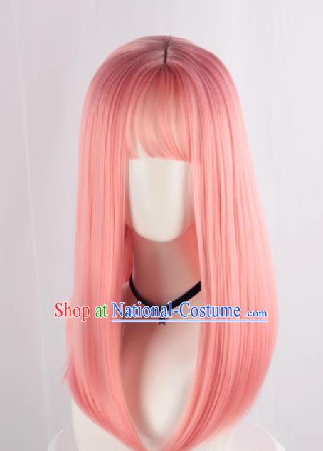 Long Straight Hair Soft Girl Lolita Pink Collarbone Hair Loli Lolita Wig Cos Fake Hair