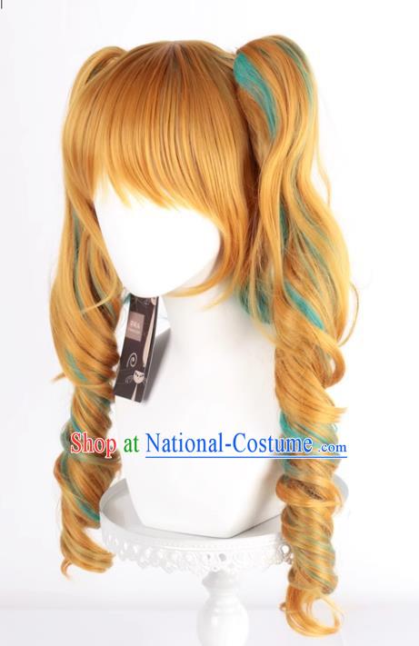 The Binder Shinzan Renzi Golden Brown Turquoise Highlighted Cos Wig Main Body Double Ponytail Long Curly Hair