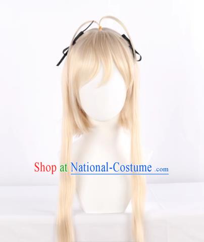 Yuan Zhikong Kasugano Qiongqiongqiongmei Thin Ponytail Rice Gold Cos Wig