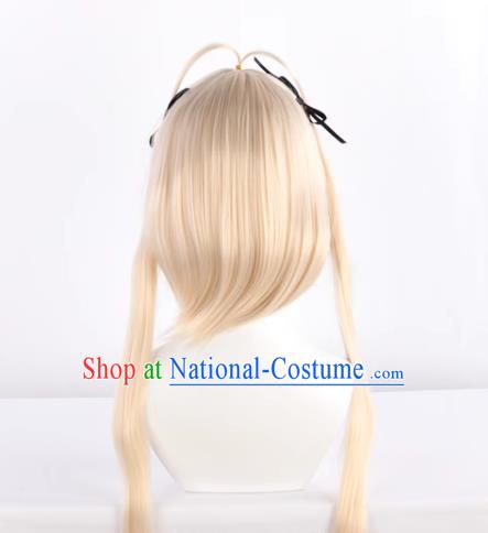 Yuan Zhikong Kasugano Qiongqiongqiongmei Thin Ponytail Rice Gold Cos Wig