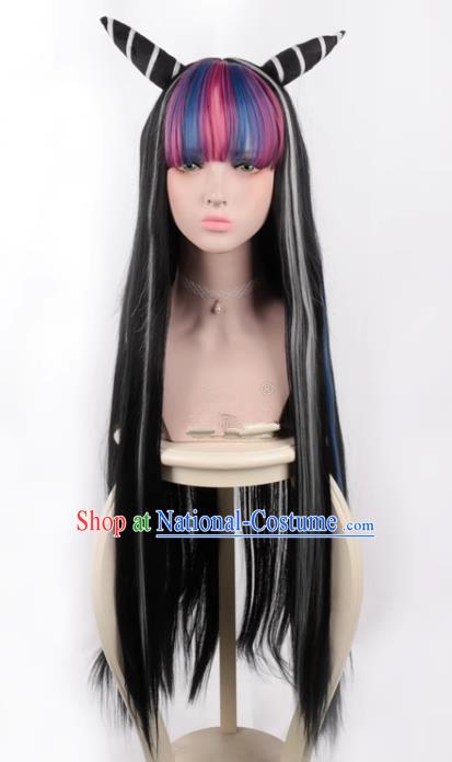 Dangan Ronbu Danganronpa Mita Yui Blows Horn Long Straight Hair Mixed Color Styling COS Wig