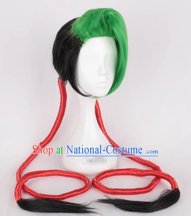 Shenlong Flame Jinx Green And Black Double Ponytail JINX Cosplay Wig