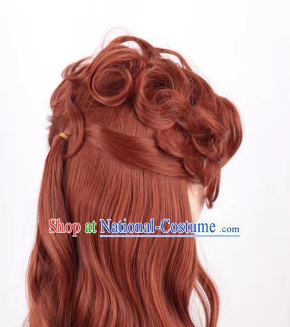 Retro Style Brown High Top Curly Hair Ladies Medium Long Hair Lady Dance Performance Photo Cos Wig