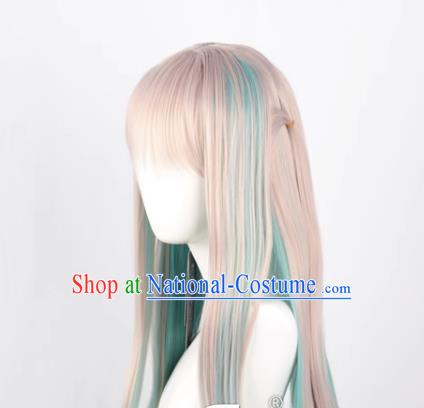 Earth Bound Boy Hanako Kun Bashun Ningning Silver Gray Gradient Green Long Straight Hair Cos Wig