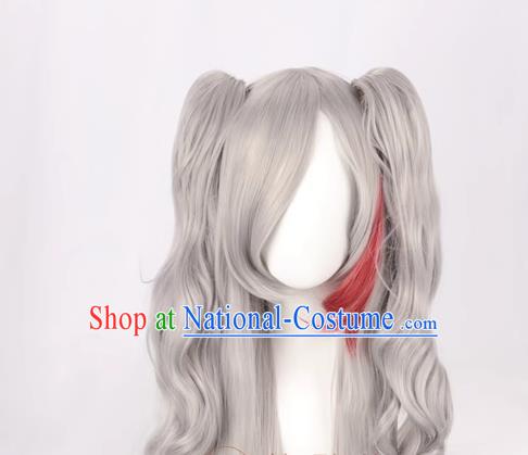 Cos Wig Lolita Silver Gray Gradient Double Ponytail Long Curly Hair