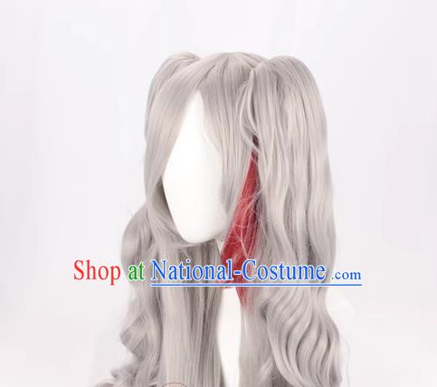 Cos Wig Lolita Silver Gray Gradient Double Ponytail Long Curly Hair