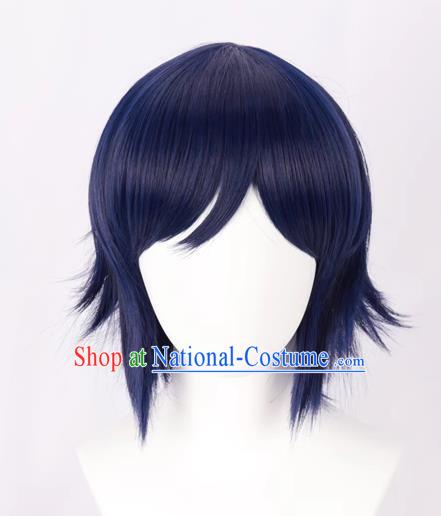 Cos Mixed Blue Male Short Hair Straight Hair Anime Wig