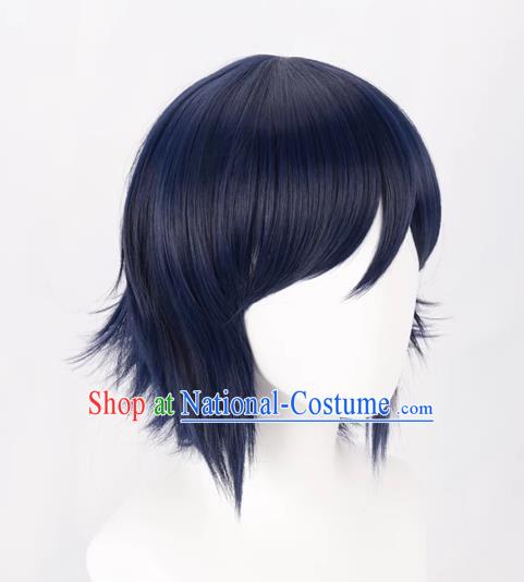 Cos Mixed Blue Male Short Hair Straight Hair Anime Wig