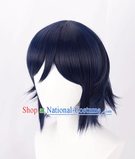 Cos Mixed Blue Male Short Hair Straight Hair Anime Wig