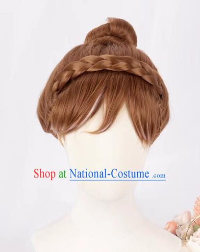 Brown Updo Hair Highlights And Braids Style Female Cos Wig