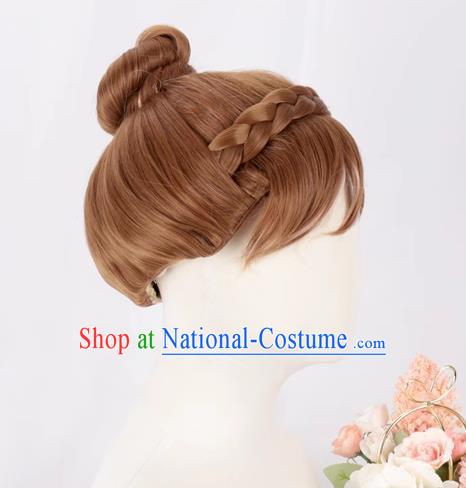 Brown Updo Hair Highlights And Braids Style Female Cos Wig