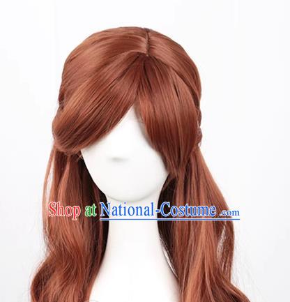 Princess Braid Cosplay Brown Long Curly Hair Cos Wig