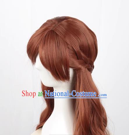 Princess Braid Cosplay Brown Long Curly Hair Cos Wig