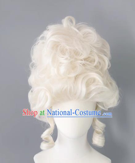 European And American Queen With Fluffy Curly Hair White High Temperature Silk Performance Props Headgear Cos Wig