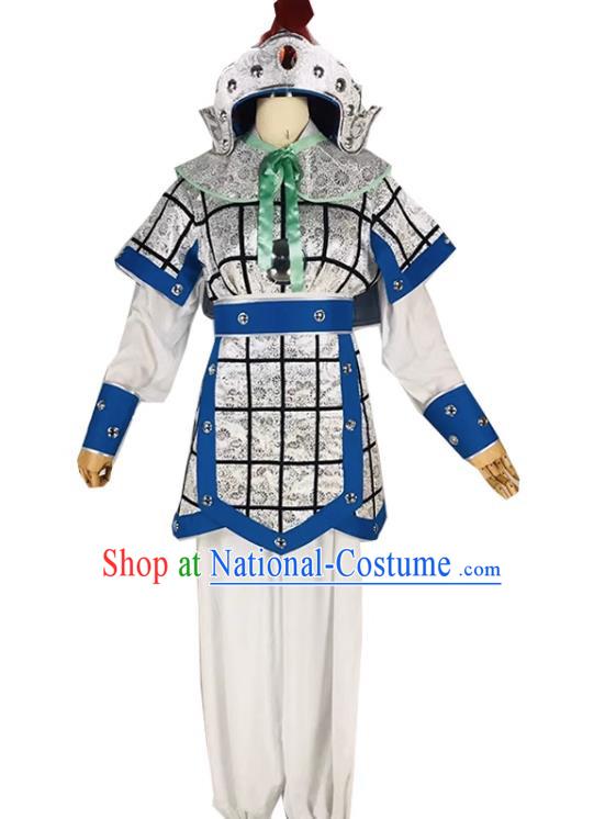 Blue Drama Soldier Clothes Costumes Yue Opera Huangmei Opera Costumes Qiong Opera Singer Opera Male Soldier Wusheng Clothes