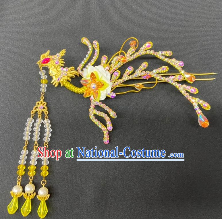 Golden Drama Costumes Ancient Costumes Shaoxing Opera Huangmei Opera Costumes Headdresses Accessories Miss Huadan Phoenix Hairpin