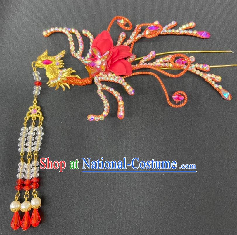 Red Drama Costumes Ancient Costumes Shaoxing Opera Huangmei Opera Costumes Headdresses Accessories Miss Huadan Phoenix Hairpin