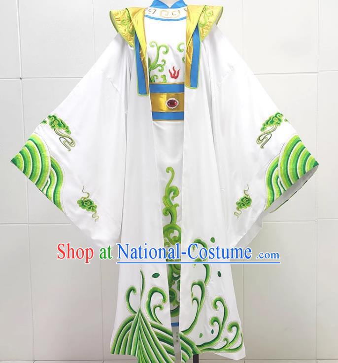 White Drama Costumes Ancient Costumes Shaoxing Opera Huangmei Opera Xiaosheng Embroidered Dragons Water Legs Large Cuffs Qinghe King Dragon Robe Emperor Prince Clothes