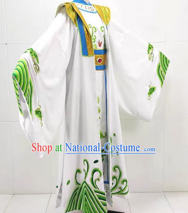 White Drama Costumes Ancient Costumes Shaoxing Opera Huangmei Opera Xiaosheng Embroidered Dragons Water Legs Large Cuffs Qinghe King Dragon Robe Emperor Prince Clothes