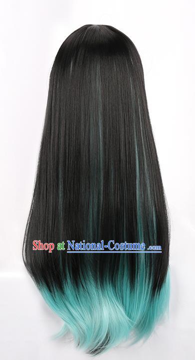 Demon Slayer Kimetsu No Yaiba Tokitoru Muichiro Black Gradient Blue Green Long Straight Hair Kasumu Cos Wig