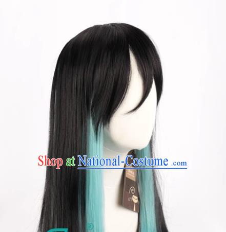 Demon Slayer Kimetsu No Yaiba Tokitoru Muichiro Black Gradient Blue Green Long Straight Hair Kasumu Cos Wig