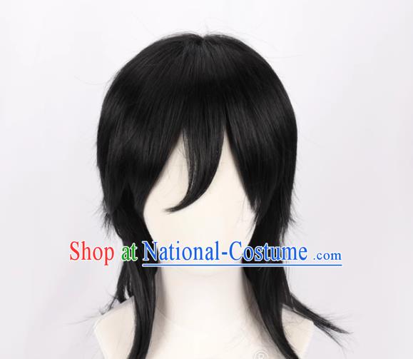 Demon Slayer Kimetsu No Yaiba Tomioka Giyu COS Style Wig Tiger Mouth Clip Black Fluffy Fake Hair