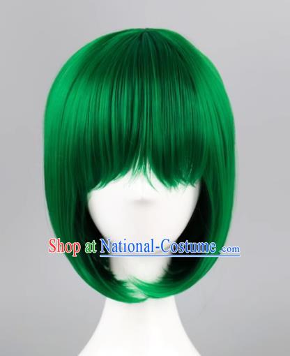 High Temperature Silk Cos Straight Hair Wig With Bangs Dark Green BOBO Head Student Head Sweet Girl Short Hair