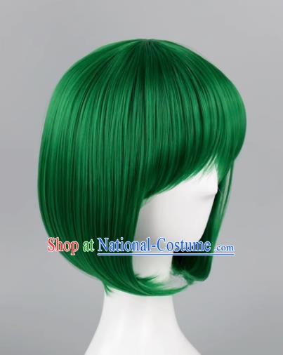 High Temperature Silk Cos Straight Hair Wig With Bangs Dark Green BOBO Head Student Head Sweet Girl Short Hair