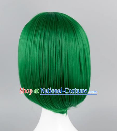 High Temperature Silk Cos Straight Hair Wig With Bangs Dark Green BOBO Head Student Head Sweet Girl Short Hair