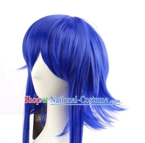 Gumi Color Changing Version Of Sapphire Blue Sideburns Lengthened And Turned Up VOCALOID Cosplay Short Wig