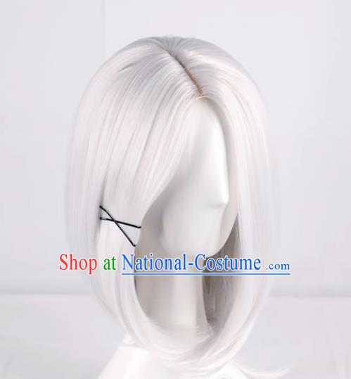 3 7 Points Scalp Silver White Cos Anime Wig For Men And Women