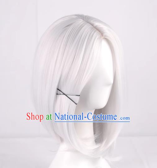 3 7 Points Scalp Silver White Cos Anime Wig For Men And Women