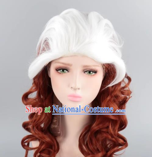 White Gradient Brown Long Curly Hair Cos Wig