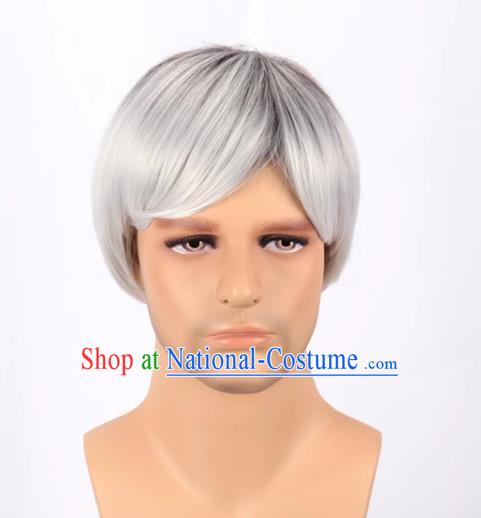 European And American Black Gradient White Men Short Hair Short Straight Hair Men Fake Hair Cos Full Wig