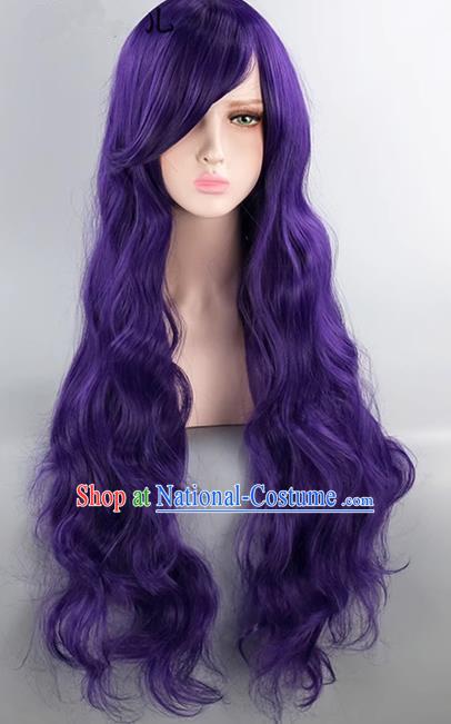 Vocaloid Sword Spring And Autumn Mo Qingxian 80CM Dark Purple Arjuna Maru Long Curly Hair COS Wig