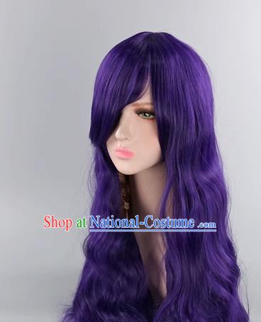 Vocaloid Sword Spring And Autumn Mo Qingxian 80CM Dark Purple Arjuna Maru Long Curly Hair COS Wig