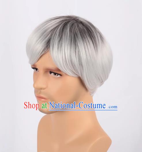 European And American Black Gradient White Men Short Hair Short Straight Hair Men Fake Hair Cos Full Wig