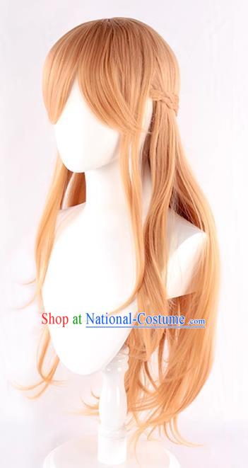 100CM Long Straight Hair Anime Miko Warm Orange Cospaly Wig