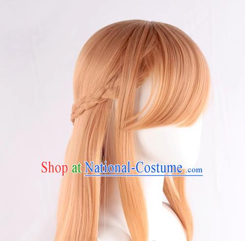 100CM Long Straight Hair Anime Miko Warm Orange Cospaly Wig