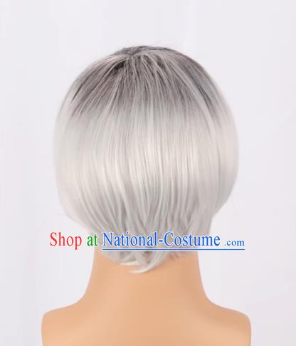 European And American Black Gradient White Men Short Hair Short Straight Hair Men Fake Hair Cos Full Wig