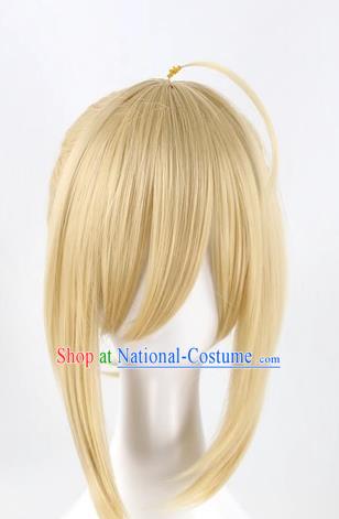 Fate Zero Saber Single Ponytail Lily With Dull Hair Light Yellow Cos Female Wig