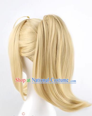 Fate Zero Saber Single Ponytail Lily With Dull Hair Light Yellow Cos Female Wig