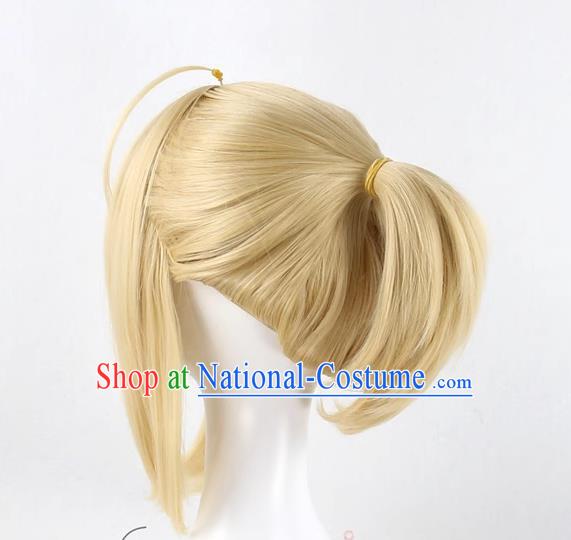 Fate Zero Saber Single Ponytail Lily With Dull Hair Light Yellow Cos Female Wig