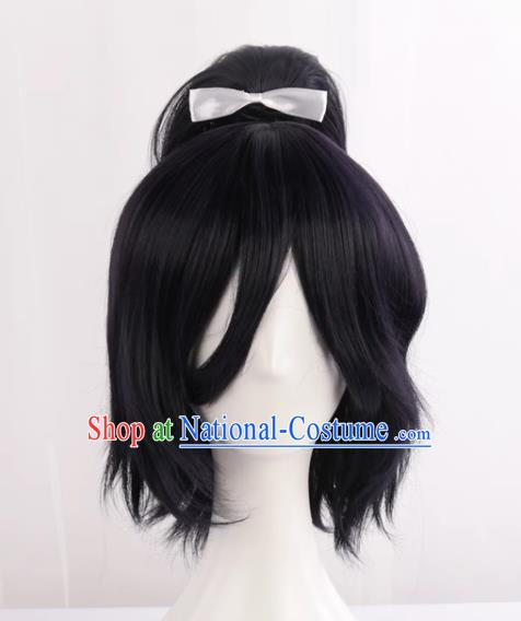 Yamato Mamoru Yasuda Cos Wig Sword Flurry Black And Blue Reverse Curled Hair Card Full Top Anime Fake Hair